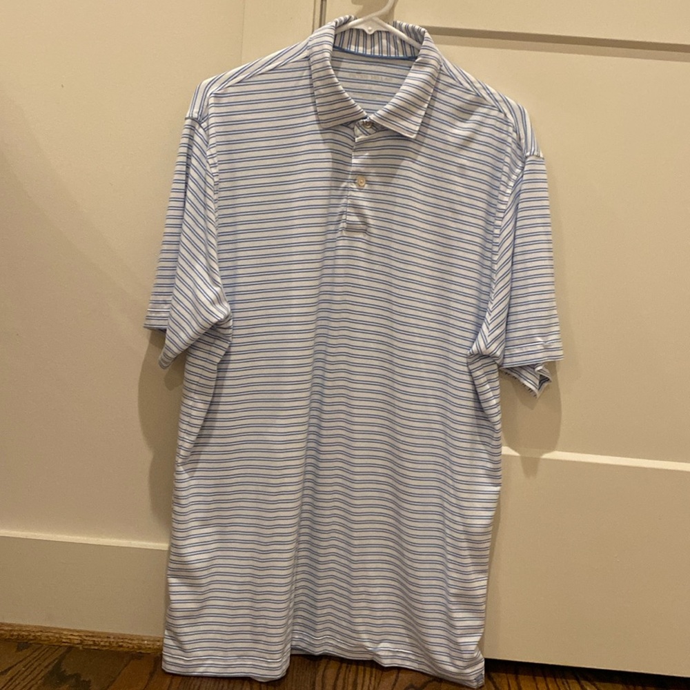 Peter Millar Mens medium white & blue stripe top
